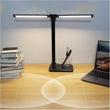 Lampa biurkowa szkolna LED podwójnym USB + organizer