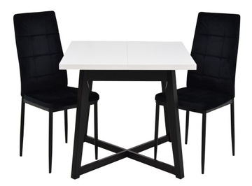 MAŁY stół kwadrat 80x80/110 LOFT krzesła czarne x2