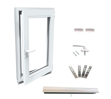 Okno PCV białe 40x70 PRAWE, nowe 400x700 mm rozwierno uchylne, dwuszybowe