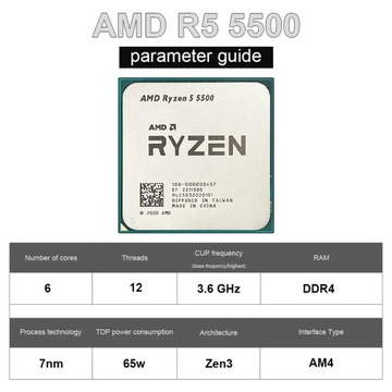 Процессор AMD Ryzen 5 5500, 3,6 ГГц, 6 ядер, 7 нм AM4CPU