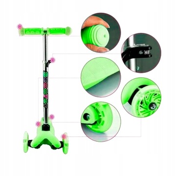 ТРЕХКОЛЕСНЫЙ ДЕТСКИЙ САМОКАТ TOBBI-TOYS БАЛАНСОВЫЕ КОЛЕСА LED ЗЕЛЕНЫЙ