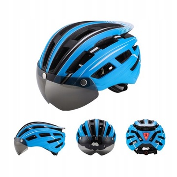 Kask rowerowy meski damski z szybą z tylna lampka