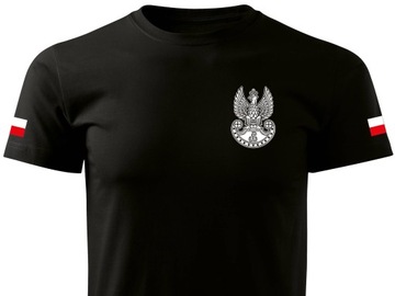 Czarny T-shirt wojskowy wzór Orzeł WOT i flagi PL