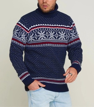 Sweter Męski Norweski Golf Stójka Bluza