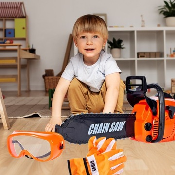 Piła Motorowa Spalinowa Dla Dzieci + Akcesoria, Zestaw Drwala Dla Małych Mi