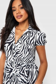 Boohoo mjl KOSZULOWA SUKIENKA ZEBRA PRINT MINI FALBANA XL NG2