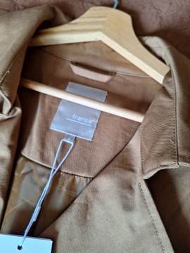 Beżowy trencz płaszcz krótki S jednorzędowy wiązany bawełniany oversize