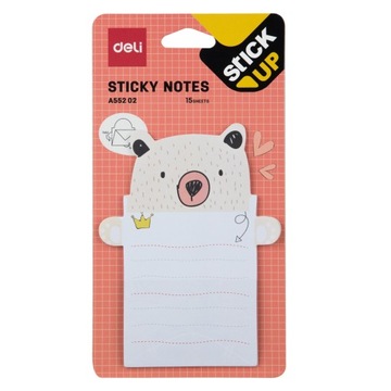 Notes samoprzylepny notatnik organize Deli 76x101mm 15 kartek zwierzątka