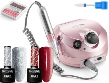 FREZARKA do Manicure 65W MOCNA + FREZ + 2x brokatowy Lakier hybrydowy