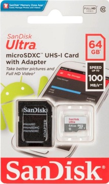 SANDISK 64 ГБ micro SD XC класс 10 ULTRA 100 Мс UHS1