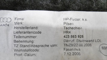 AUDI R8 420 06- TLUMENÍ KRYT 423863925