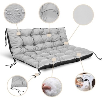 2 садовые подушки 120x80x40 см для скамейки-качели из поддонов, водонепроницаемые, серые