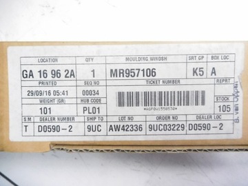 LIŠTA HORNÍ PŘEDNÍ OKNO MITSUBISHI COLT 2005-2008 OE MR957106