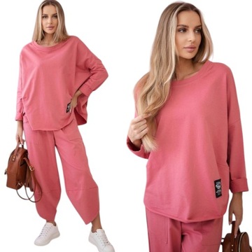 Komplet bawełniany bluza plus spodnie oversize Moda Włoska