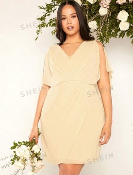 NK275 Beżowa Sukienka Druhna SHEIN 3XL