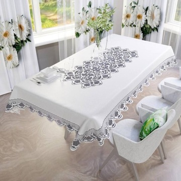 Elegancki obrus żakardowy biały zdobiony wzorzysty 110x150cm SERKAN