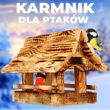 Duży drewniany karmnik dla ptaków