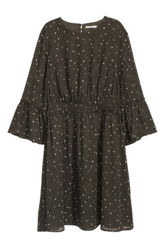 H&M sukienka szyfonowa khaki kropki falbanki XS 34