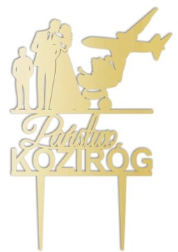 Personalizowany Topper na tort weselny Samolot Dzieci złoty