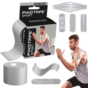 Tape Taśma Kinezjologiczna Extra Strong Mocna Oddychająca 5cm x 5 m Srebrna