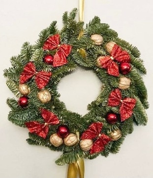 Wianek bożonarodzeniowy na drzwi stroik ŻYWY jodła