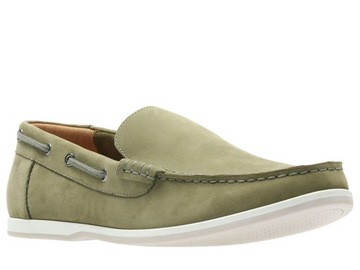 CLARKS Mokasyny męskie Morven Sun oliwkowe skórzane nubukowe 41,5