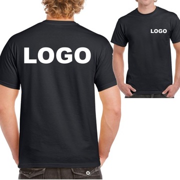 Męska Koszulka Czarna z Własnym Nadrukiem Logo Firmowe Napis Przód Tył L