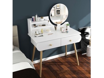 Белый туалетный столик с зеркалом, табуреткой, ящиками, скандинавский стиль ZA4820