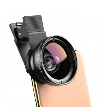 Пряжка для объектива телефона, черная макросъемка + широкий угол обзора