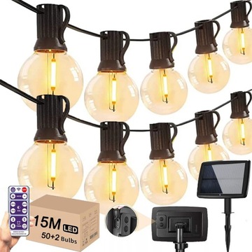 GIRLANDA SOLARNA ŚWIETLNA OGRODOWA LAMPKI 50 LED ZEWNĘTRZNA BALKONOWA TIMER