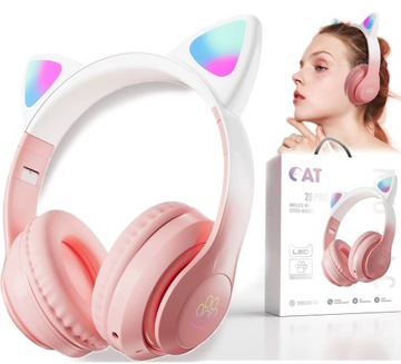 Słuchawki Kocie USZY bezprzewodowe nauszne CAT SŁUCHAWKI LED RGB Kolory