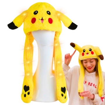 CZAPKA PIKACHU ŚWIECĄCA POKEMON Z RUCHOMYMI USZAMI I ŁAPKAMI PUCHATA