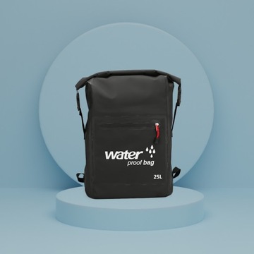 WODOSZCZELNY PLECAK TORBA WOREK WODOOPORNY 25L PODRÓŻNY TURYSTYCZNY CZARNY