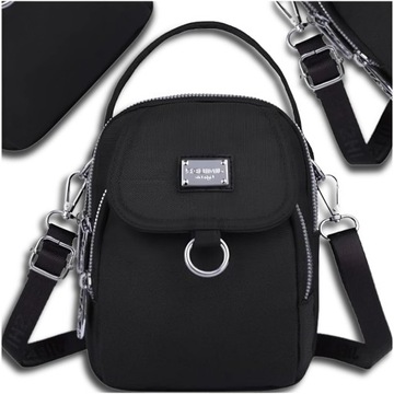 Kopertówka Torebka na telefon ramię portfel Damska czarna mała pasek Torba