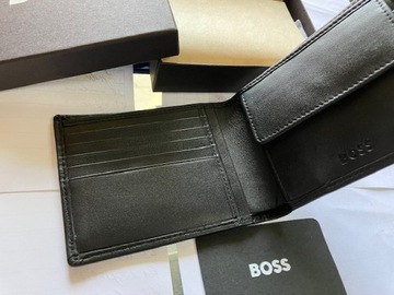 HUGO BOSS skórzany męski portfel skórzany NEW w pudełku BLACK -40%