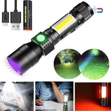 3 W 1 LATARKA LED, LATARKA UV LED, 7 TRYBÓW ŚWIECENIA, WODOSZCZELNA, CZARNY