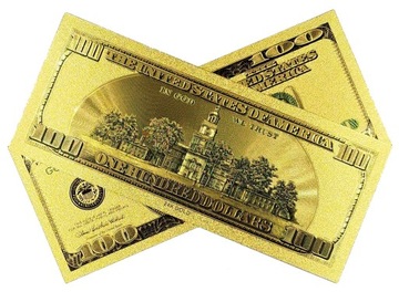 Позолоченная коллекционная банкнота номиналом 100 долларов США.