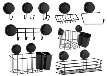 Черная плоская корзина для ванной с присоской.
