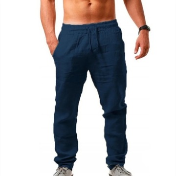 Men's Cotton Linen Long Pants Summer Solid Color B
