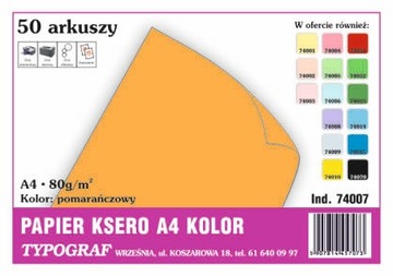 Papier kolorowy ksero Typograf A4 80g pomarańczowy