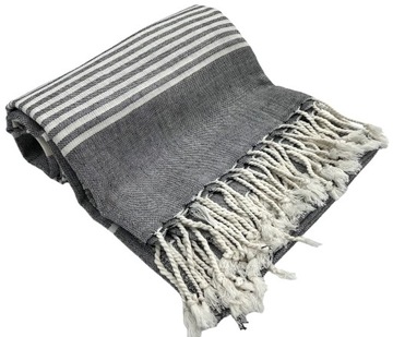 FOUTA PAREO RĘCZNIK Z FRĘDZLAMI PLAŻA SAUNA SPA 100% BAWEŁNA 95x195 STALOWY