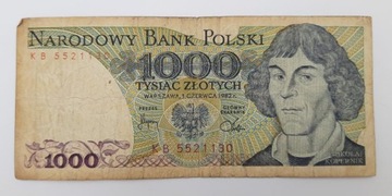 Старая коллекционная банкнота Польша 1000 злотых 1982 года.