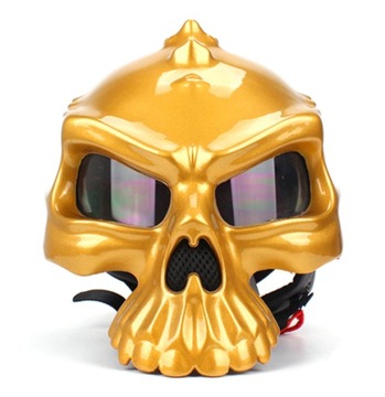 kask motocyklowy motor czaszka złota