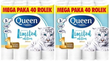 Papier toaletowy QUEEN 80 rolek 3 warstwy LIMITED delikatny 2x MEGA PAKA