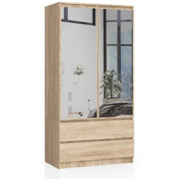 Szafa do sypialni sonoma 90 cm z lustrem 4 półki