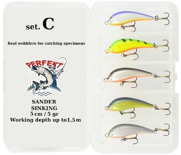 5 x WOBLER BONITO SANDER 5cm / 5gr tonący + BOX C