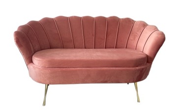 Sofa glamour muszelka 2ES pomarańcz nogi złote