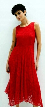 CT747 Koronkowa asymetryczna czerwona sukienka 38/40 NOWA