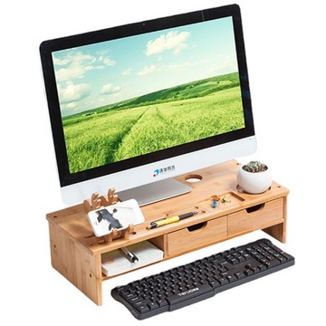 PODSTAWKA POD MONITOR LAPTOP BAMBUSOWA STOLIK SZUFLADY UCHWYT NA TELEFON