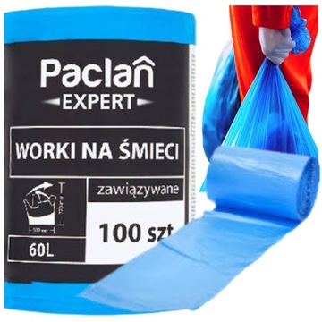 Worki na śmieci 60l 100szt wiązane Paclan Expert